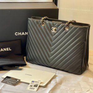 Chanel Large Shopping Tote - Black with Gold Hardware